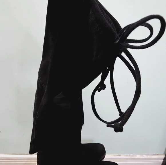 NEW STUART WEITZMAN Blaire City Black Suede Leather OTK Tie Block Heel Boots 9.5 - Picture 8 of 13